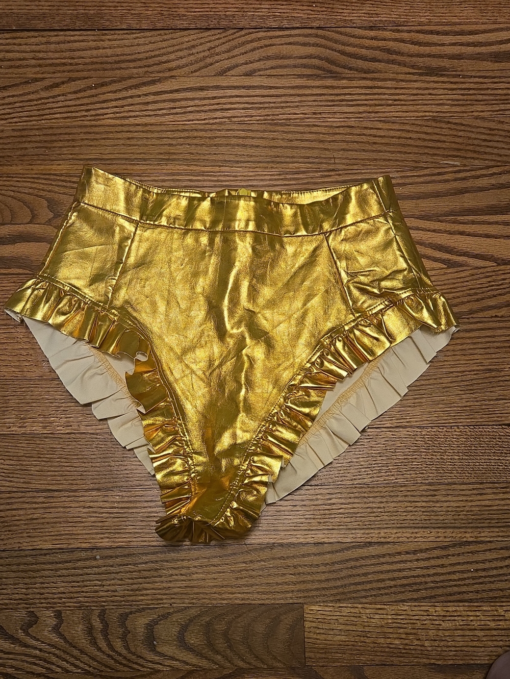Gold Metalic Ruffle High-Waist High Cut Bootie Short